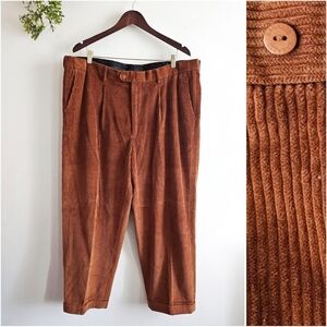Bagazio Brown Corduroy Pleated Trousers Men 44x32 Classic Old Money Style Cotton